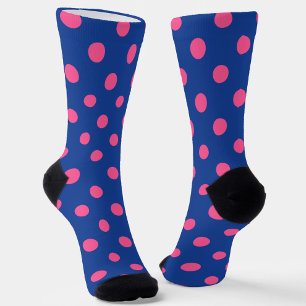 Calcetines Diseño de puntos rosados sobre el polka azul