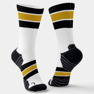 Calcetines Diseño de rayas blancas y doradas en negro