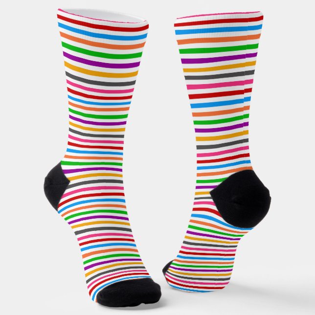 Calcetines Diseño de rayas de arcoíris coloridas - Blanco  (Angular)