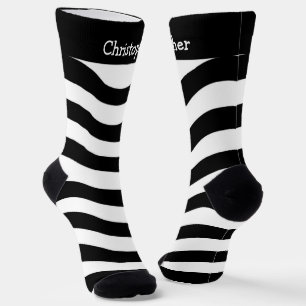 Calcetines Diseño de Rayas Onduladas Negras y Blan
