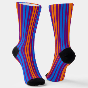 Calcetines Diseño de rayas verticales naranja azul púrpura