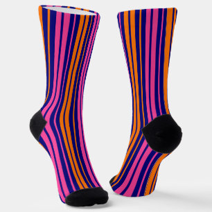 Calcetines Diseño de rayas verticales naranja azul rosa