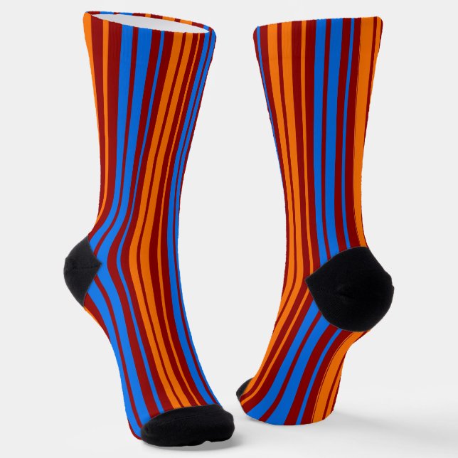 Calcetines Diseño de rayas verticales naranja rojo azul   (Angular)