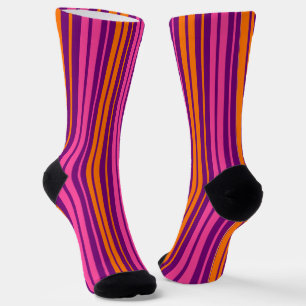 Calcetines Diseño de rayas verticales rosa púrpura naranja