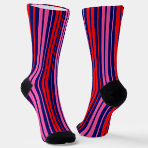 Calcetines Diseño de rayas verticales rosa rojo azul marino
