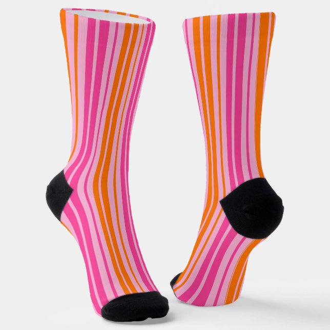 Calcetines Diseño de rayas verticales rosa y naranja (Angular)
