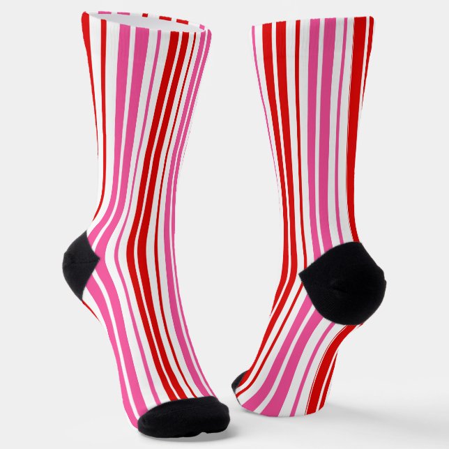 Calcetines Diseño de rayas verticales rosadas blancas rojas (Angular)