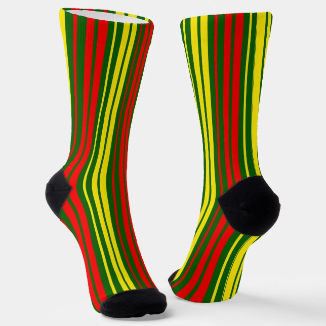 Calcetines Diseño de rayas verticales verde amarillo rojo (Angular)