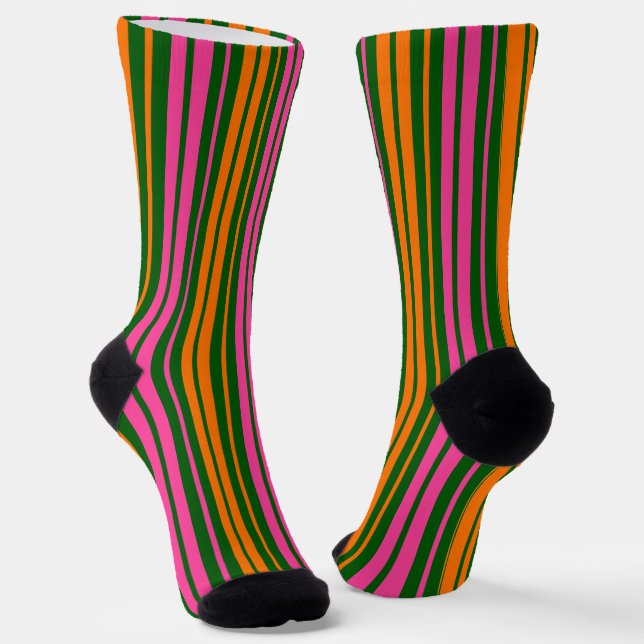 Calcetines Diseño de rayas verticales verde naranja rosa (Angular)