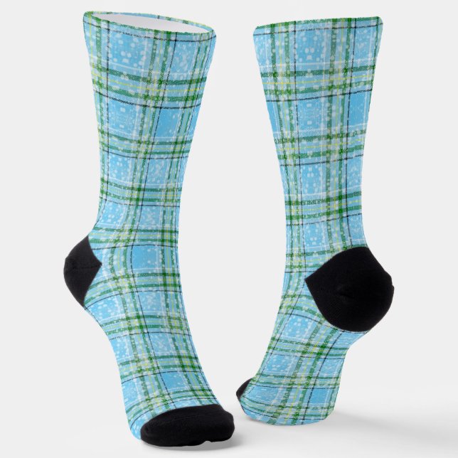 Calcetines Diseño de Tartán de Cuadro de Nieve de Invierno  (Angular)