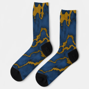 Calcetines Diseño de textura de mármol azul y oro oscuro real