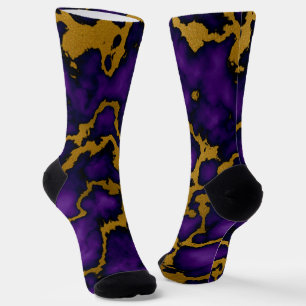 Calcetines Diseño de textura morado oscuro y mármol dorado