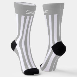 Calcetines Diseño De Tiras Gris Y Blancas Socks