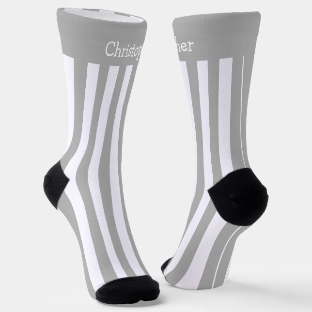 Calcetines Diseño De Tiras Gris Y Blancas Socks (Angular)