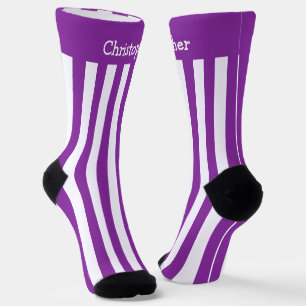 Calcetines Diseño De Tiras Púrpura Y Blanca
