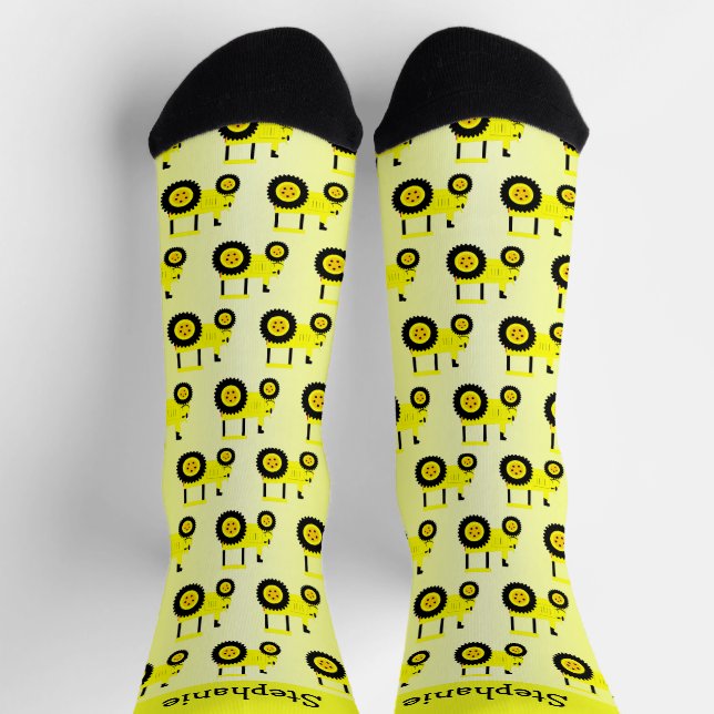 Calcetines Diseño de Tractor Amarillo Personalizado (Arriba)