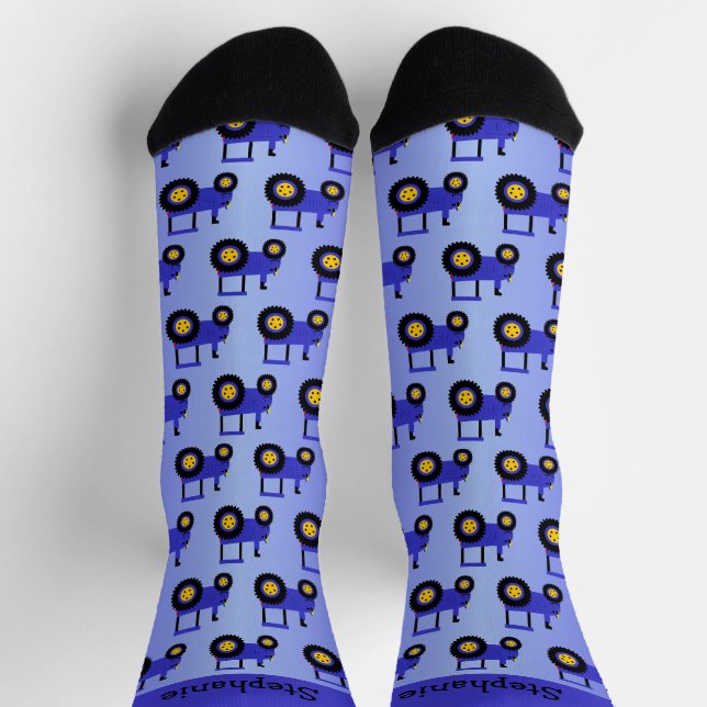 Calcetines Diseño de Tractor Azul Personalizado (Arriba)