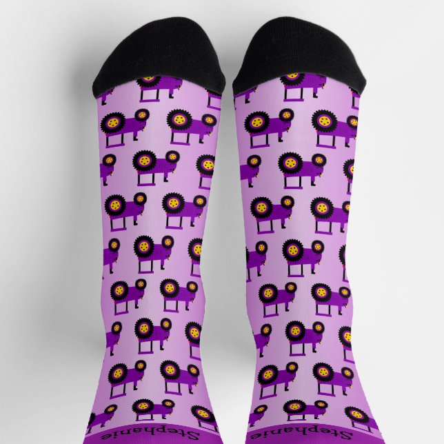 Calcetines Diseño de Tractor Morado Personalizado (Arriba)