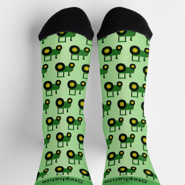 Calcetines Diseño de Tractor Verde Personalizado (Arriba)