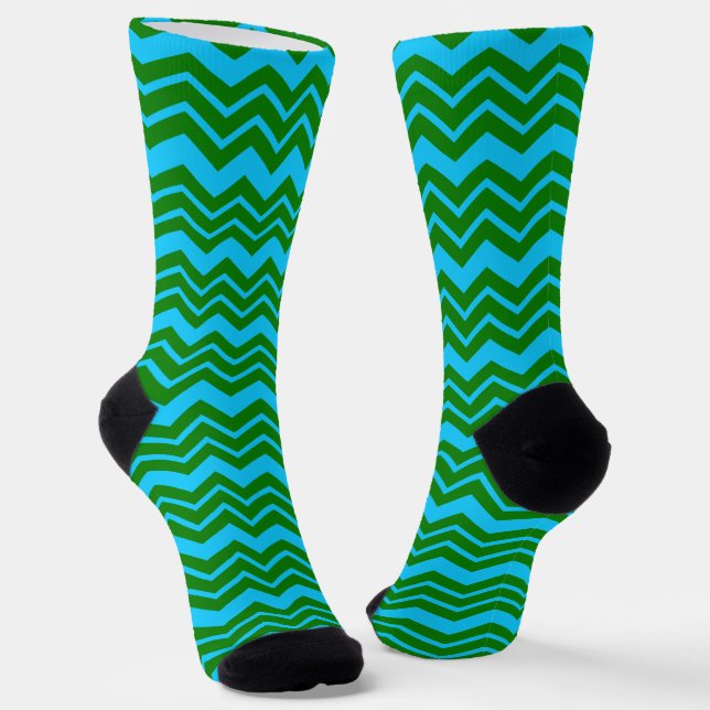Calcetines Diseño de zigzag Chevron azul verde (Angular)