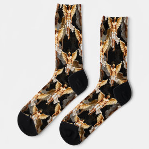Calcetines Diseño del patrón de ángeles dorados celestes