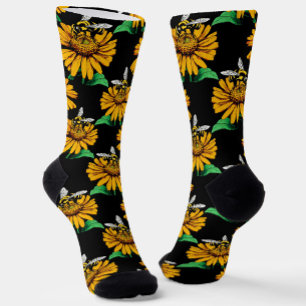 Calcetines Diseño del patrón de flor de girasol en negro