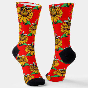 Calcetines Diseño del patrón de flor de girasol en rojo
