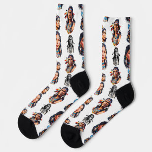 Calcetines Diseño del patrón de tribu indígena nativo america