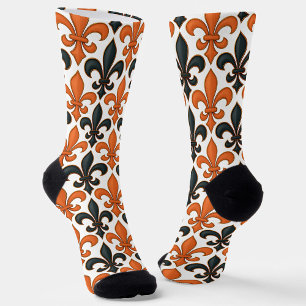 Calcetines Diseño del patrón Fleur-de-lis del barroco negro n