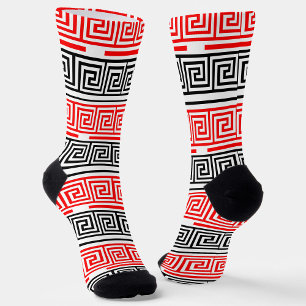 Calcetines Diseño del patrón rojo blanco negro griego de clav