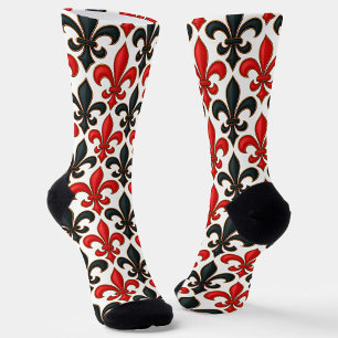 Calcetines Diseño del patrón rojo negro barroco Fleur-de-lis
