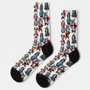 Calcetines Diseño divertido de patrones de perros gatos en bo