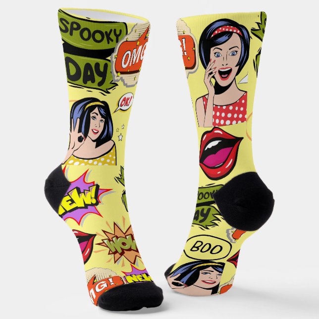 Calcetines Diseño divertido retro arte pop Amarillo de niña (Angular)