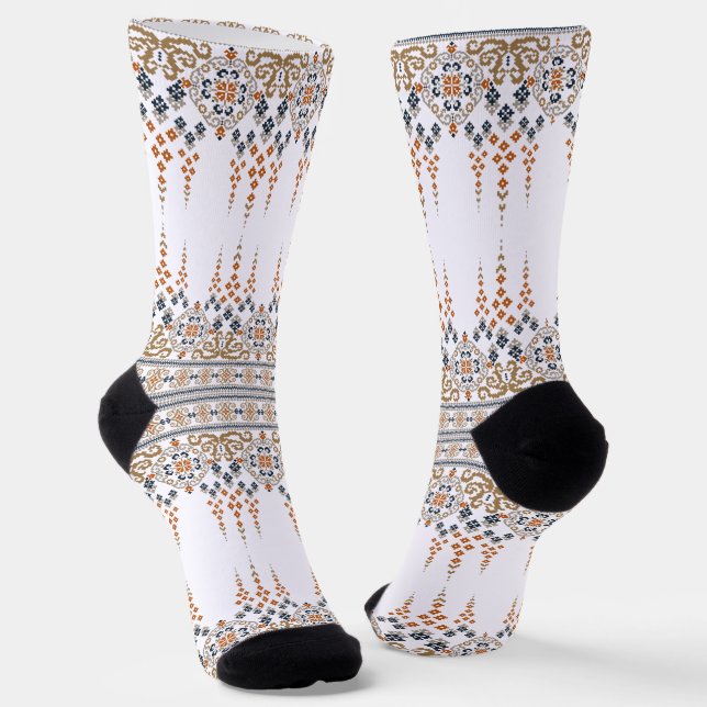 Calcetines Diseño étnico de bordado con cruz floral (Angular)