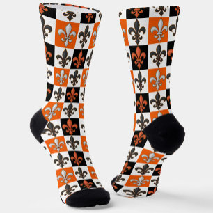 Calcetines Diseño Fleur-de-lis con cuadros blancos negros nar