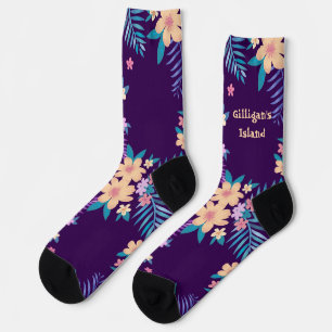 Calcetines Diseño floral hawaiano en morado