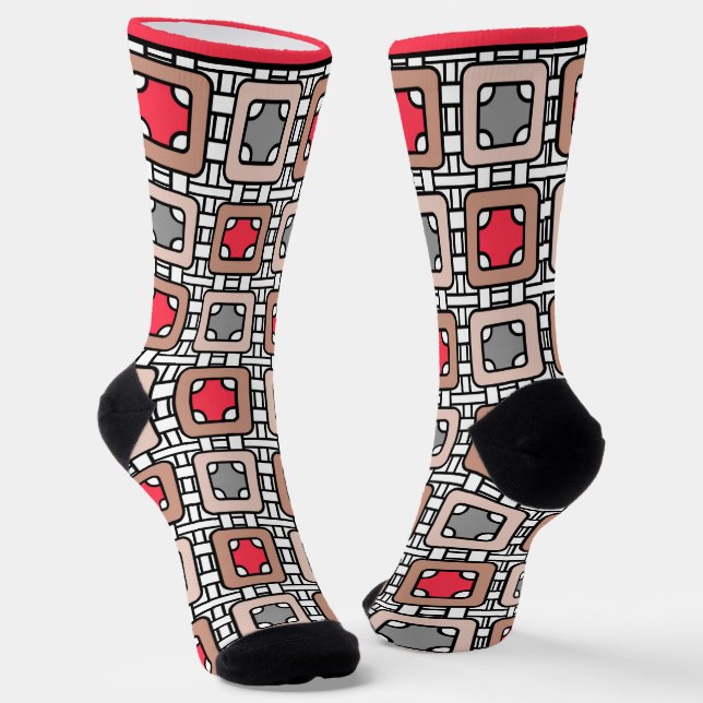 Calcetines diseño geométrico moderno arte deco gris rojo, bei (Angular)