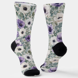 Calcetines Diseño moderno de anémona y eucalipto