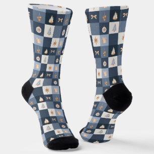 Calcetines Diseño Navideño Azul Polvo y Dorado