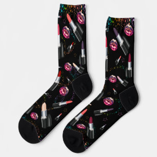 Calcetines Diseño negrita, lápiz labial y labios