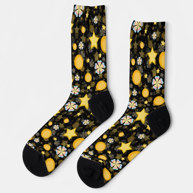 Calcetines Diseño negro Purpurina de las flores de Sun Stars (Izquierda)