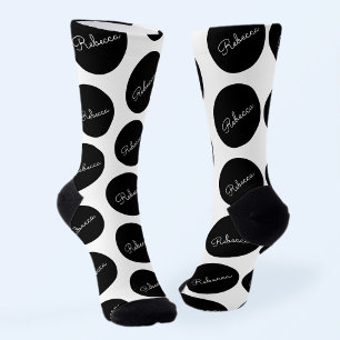 Calcetines Diseño retro-moderno de puntos de polka blanco y n