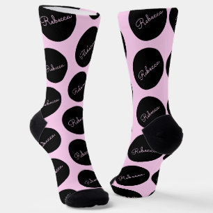 Calcetines Diseño retro-moderno de puntos de polka negro y ro