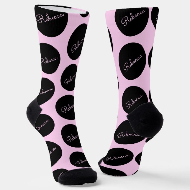 Calcetines Diseño retro-moderno de puntos de polka negro y ro (Angular)