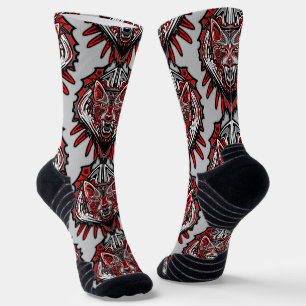Calcetines Diseño Totémico Tribal Haida de Lobo