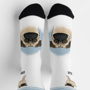 Calcetines Diseño y nombre de raza de perro Fawn Pug Mops azu