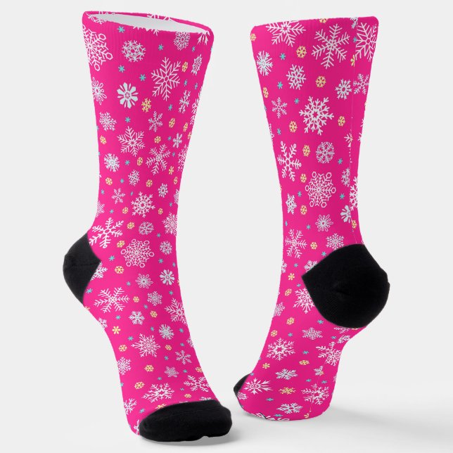 Calcetines Diversas formas Copos de nieve Rosa rosa caliente  (Angular)