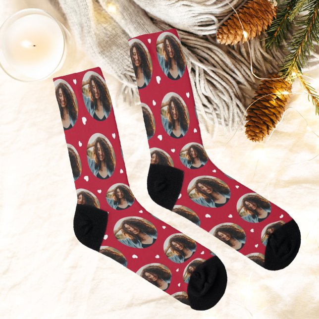 Calcetines Diversión Foto Corazón de Novia Rojo Personalizado (Subido por el creador)