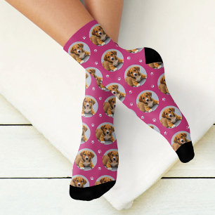 Calcetines Diversión Magenta Foto Personalizada de Perro Huel