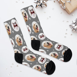 Calcetines Divertida estampa gris personalizada de 2 fotos de